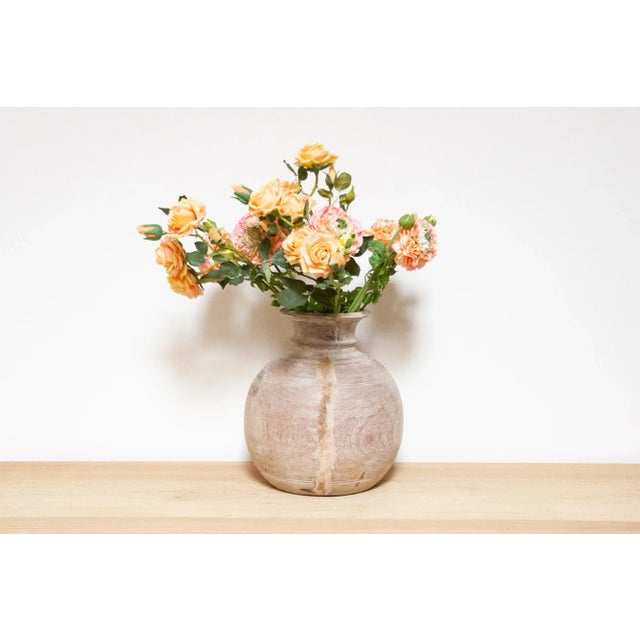 This charming antique carved wood pot was crafted from teak and originally used in Village kitchens in North India to...