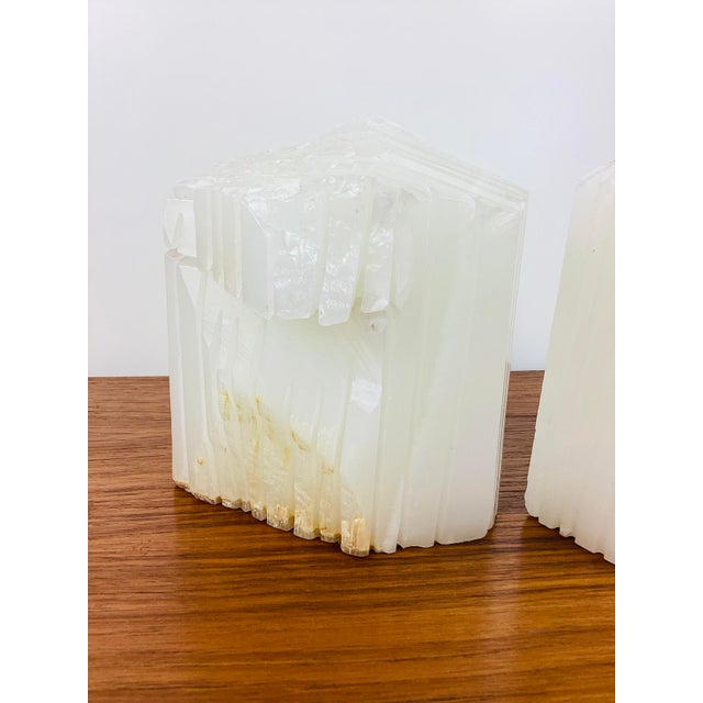 Brutalist Vintage Brutal Carved White Onyx Stone Pair of Bookends For Sale - Image 3 of 10