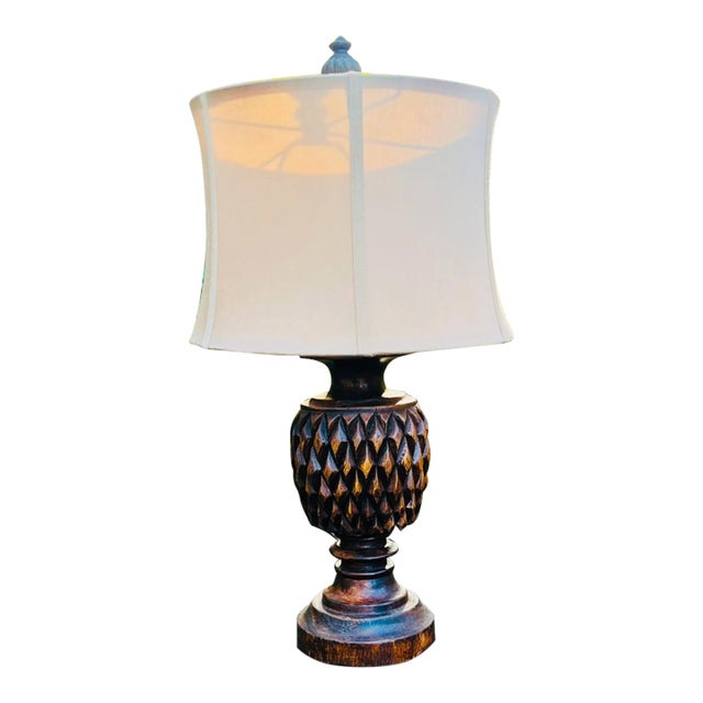 Mid-Century Wood Pineapple Lamp For Sale