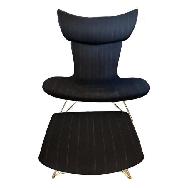 Imola Living Chair With Foostool Brass Legs ( Unique Fabric ) For Sale