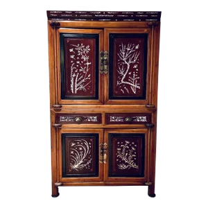 Mid 20th Century Chinese Lacquered Ming Style Inlaid Wedding Cabinet