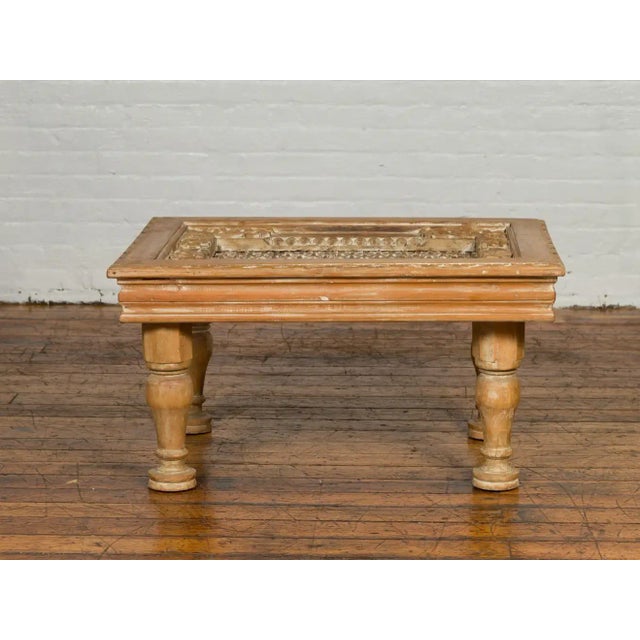 Rustic Indian Window Grate Cocktail Table with Iron Top and Baluster Legs For Sale - Image 4 of 13