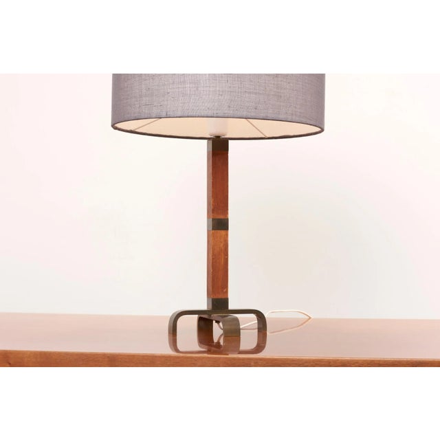 Gray Wooden Table Lamp with Grey Lampshade, 1950s For Sale - Image 8 of 9