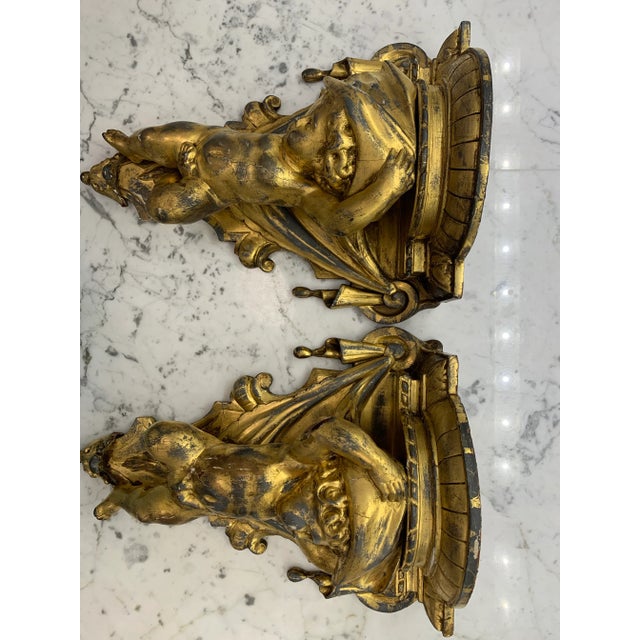Pair of 1900s Louis VI Style Carved Putti Wall Brackets For Sale - Image 11 of 12