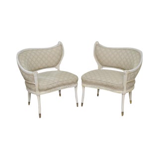 Hollywood Regency Style Vintage Pair of Curved Paint Frame Fireside Chairs For Sale