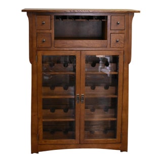 Mission / Arts and Crafts Quarter Sawn White Oak Wine Cabinet - 45" For Sale