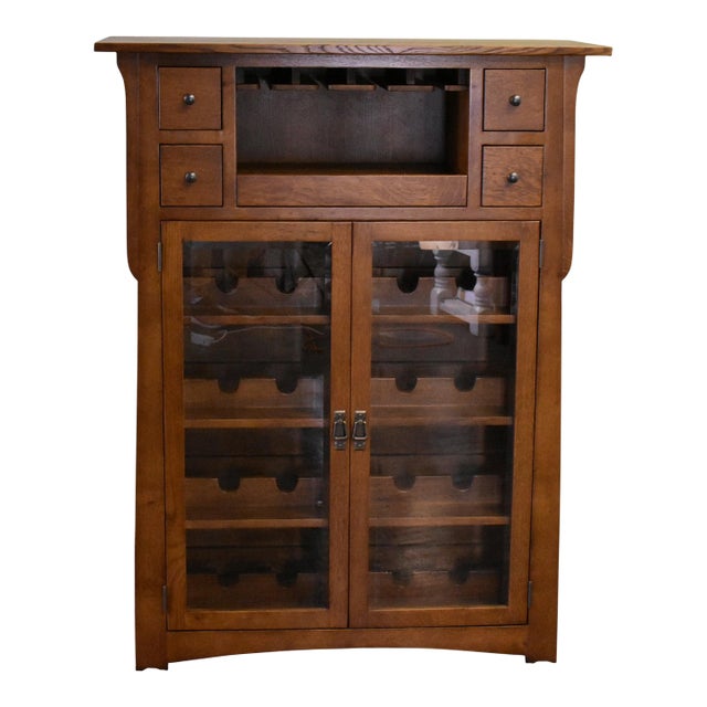 Mission / Arts and Crafts Quarter Sawn White Oak Wine Cabinet - 45" For Sale