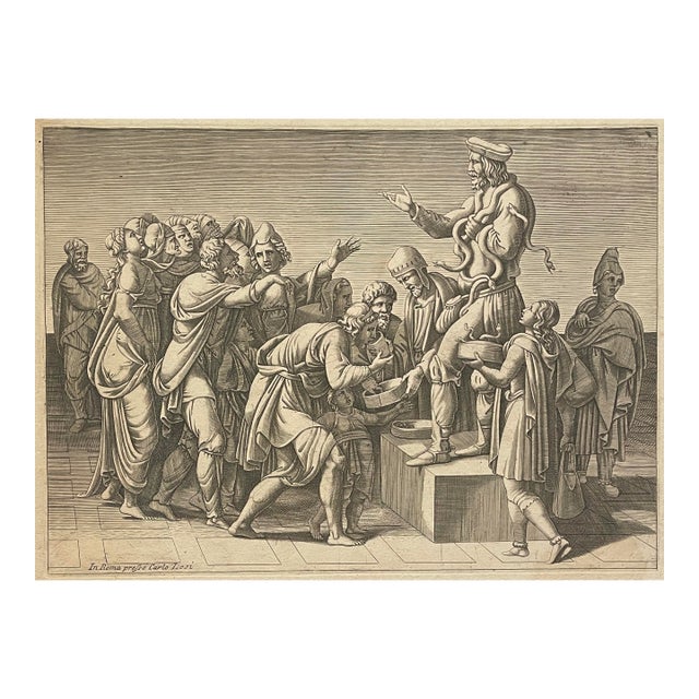 Snake Charmer Engraving by Giulio Romano For Sale