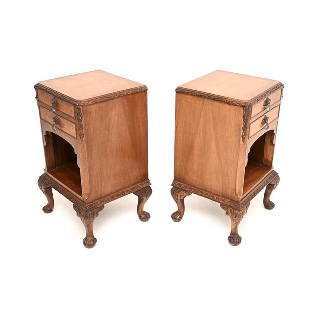 Antique Burr Walnut Bedside Cabinets, 1920, Set of 2 For Sale - Image 4 of 10