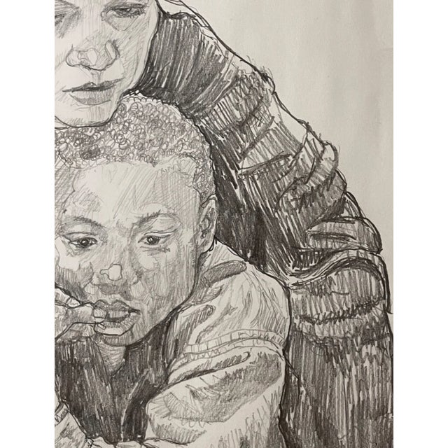 Drawing/Sketching Materials 1990s Original Signed L Altman Figural Lady Boy Mother Child Realism Pencil Drawing For Sale - Image 7 of 13