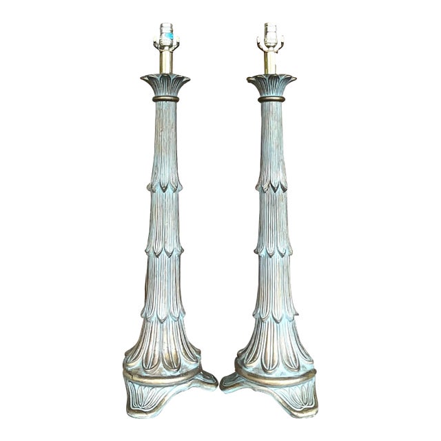 Late 20th Century Vintage Regency Florentine Plaster Table Lamps - a Pair For Sale