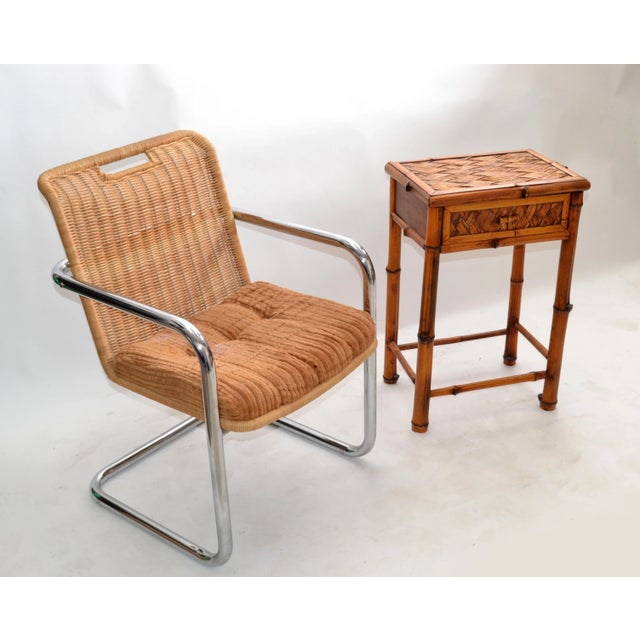 Vintage Bohemian Handcrafted Mid-Century Modern Bamboo & Rattan Side Table With Drawer For Sale In Miami - Image 6 of 13