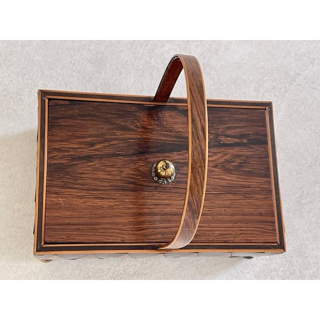 Early 19th Century Antique Early 19th Century English George III Exotic Wood Harlequin Desk Box for Stationery or Sewing Pannier For Sale - Image 5 of 15