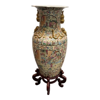 Huge Chinese Rose Famille Porcelain Vase on Stand For Sale