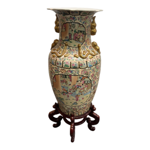 Huge Chinese Rose Famille Porcelain Vase on Stand