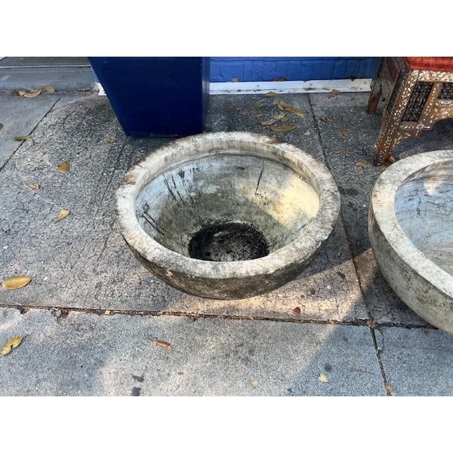 French Country 1920s Pair of Signed Large Round Antique Garden Urns, Montreal For Sale - Image 3 of 6