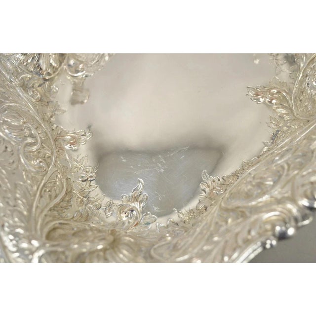 Silver Early 20th Century M&h English Victorian Art Nouveau Silver Plated Floral Repousse Fruit Bowls Pair For Sale - Image 8 of 12