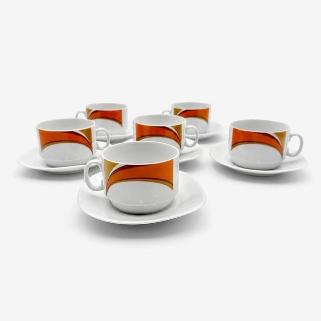 Brown Bavaria Orange Graphic Coffee Cups from Schirnding, 1970s, Set of 6 For Sale - Image 8 of 8
