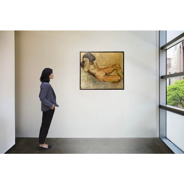 "Female Nude", French Neo-Expressionist school, oil on canvas, monogrammed lower left and dated 1967. A reclining nude...