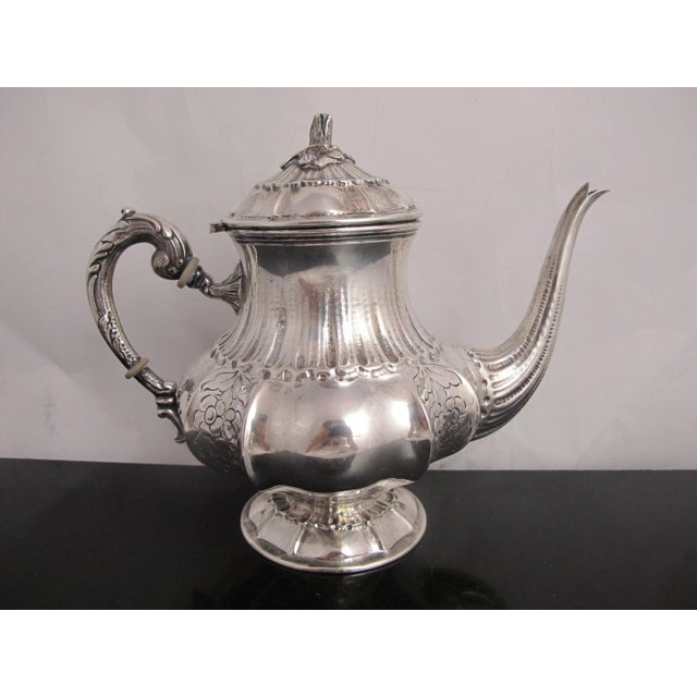 Vintage Italian 800 Floral Engraved Silver Coffee & Tea Creamer Sugar Set For Sale - Image 10 of 13