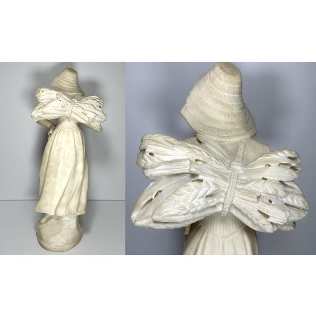 19th Century 19th Century Adolfo Luchini Alabaster Sculpture: Italian Harvest Maiden, 20" For Sale - Image 5 of 10
