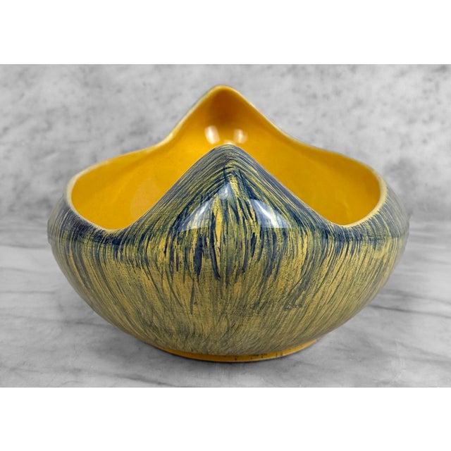 Mid 20th Century Mid-Century Polish Pottery Yellow & Blue Gondola Centerpiece Bowl For Sale - Image 5 of 6