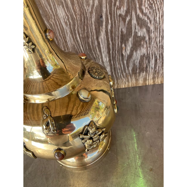Vintage Boho Bejeweled Brass Table Lamp For Sale - Image 4 of 12