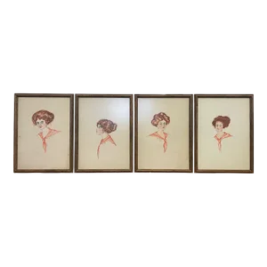 Vintage Set of 4 Illustrations Signed Zoe Kennedy From 1909