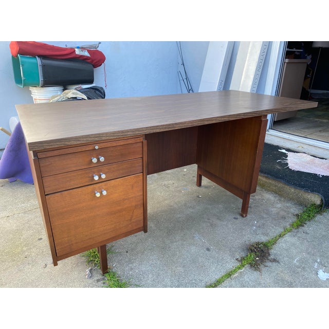 Vintage Mid Century Wooden Desk by Leopold Chairish