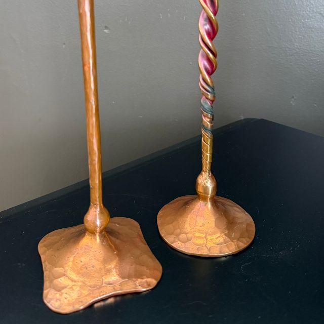 Copper Hessel Studios Hammered Copper Candle Holders, "Pillar of Fire" & "Pour the Wine", Pair (2) For Sale - Image 8 of 12