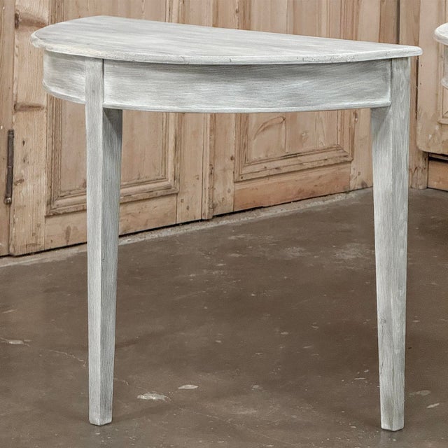 Pair of 19th Century French Directoire Whitewashed Oak Demi Lune Consoles For Sale - Image 14 of 18