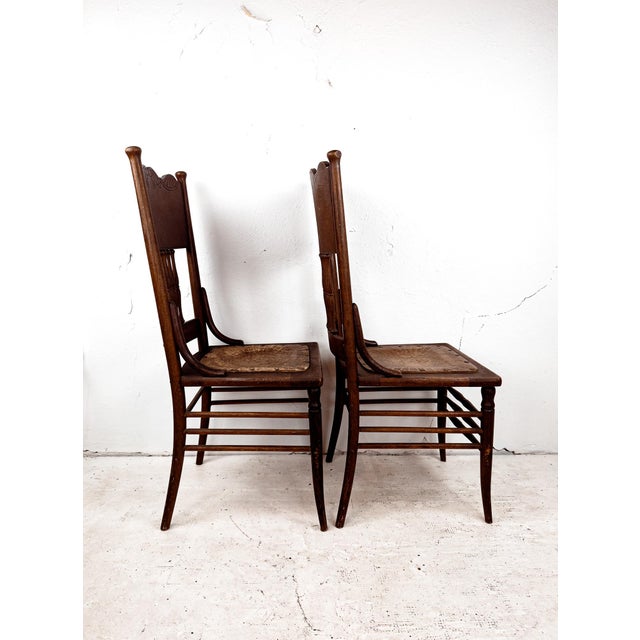 Early 20th Century Antique Spindle Back Pressed Chairs - Set of 2 For Sale - Image 5 of 13