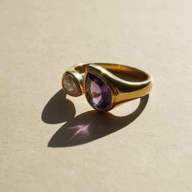 Not Yet Made - Made To Order Toi Et Moi Gemstone Ring: Amethyst and Moissanite, Size 7.5 For Sale - Image 5 of 9