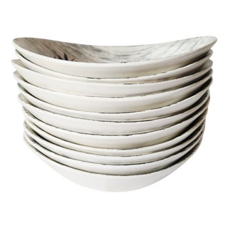 French Matt Glazed Ceramic Dessert Bowls with Black Olive Leaf from Salins Toledo, 1960s, Set of 11 For Sale