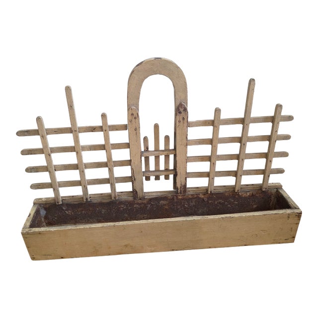 Vintage Folk Art Style Trellis Planter Box For Sale