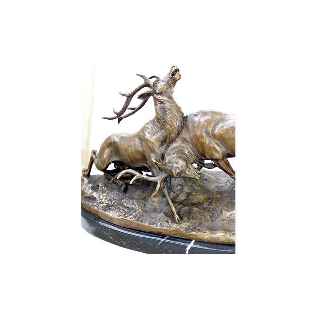 20th Century Bronze Fighting Stags Sculpture on Marble Base For Sale - Image 4 of 7