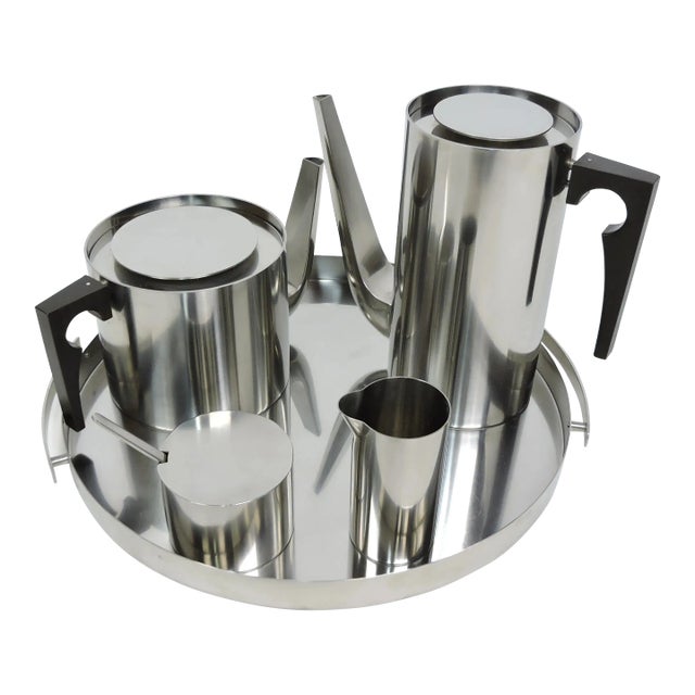 1960s Arne Jacobsen Cylinda Danish Modern Stainless Steel Coffee Tea Set for Stelton- 5 Pieces For Sale