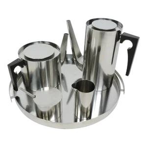 1960s Arne Jacobsen Cylinda Danish Modern Stainless Steel Coffee Tea Set for Stelton- 5 Pieces