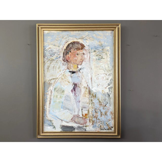 AT YOUR SERVICE Size: 58 x 43 cm (including frame) Oil on Board A wonderfully textured figurative composition, executed in...