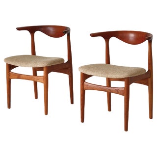Set of Modern Danish Cowhorn Armchairs attributed to Knud Færch in Teakwood & Oak, 1960s For Sale