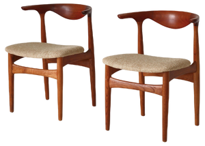 Set of Modern Danish Cowhorn Armchairs attributed to Knud Færch in Teakwood & Oak, 1960s
