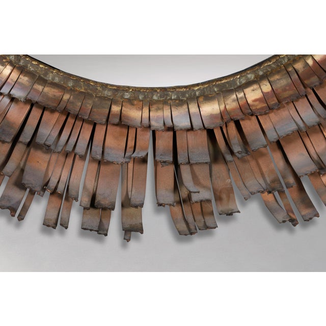 Metal Mid-Century Modern Brutalist Eyelash Copper Mirror by Curtis Jere, Signe For Sale - Image 7 of 14