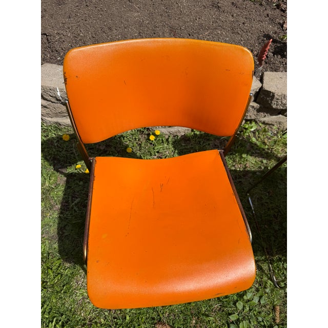 Metal Set of 6 David Rowland 40/4 Chairs Orange Metal Seat Mid Century Stack Chairs Steel Frame For Sale - Image 7 of 15