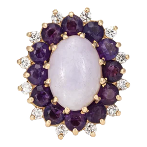 Lavender Jade Pendant Amethyst Diamond Vintage 14k Yellow Gold Enhancer Jewellery