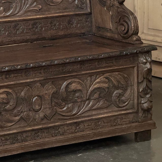 Wood 19th Century French Renaissance Revival Oak Trunk ~ Hall Bench For Sale - Image 7 of 18