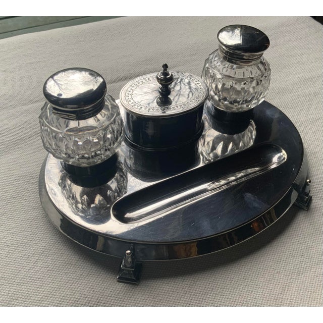 English Neoclassical Silverplate Inkwell & Inkstand ,c.1900 For Sale - Image 12 of 16