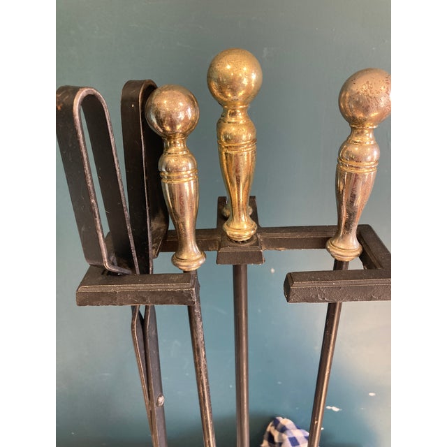 Brass Vintage Iron and Brass Fireplace Tool Set For Sale - Image 8 of 12