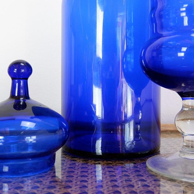 Cobalt Blue Glass Bottles, Set of 2 For Sale - Image 3 of 10
