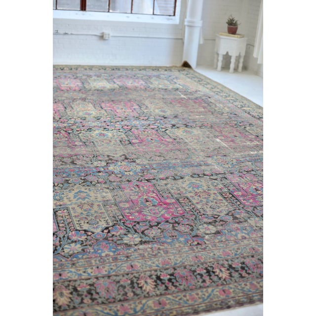 Persian Antique Persian Kermanshah Charcoal, Magenta & Denim Blue Garden Inspired Design Rug, 11.4 x 17.7 For Sale - Image 3 of 11