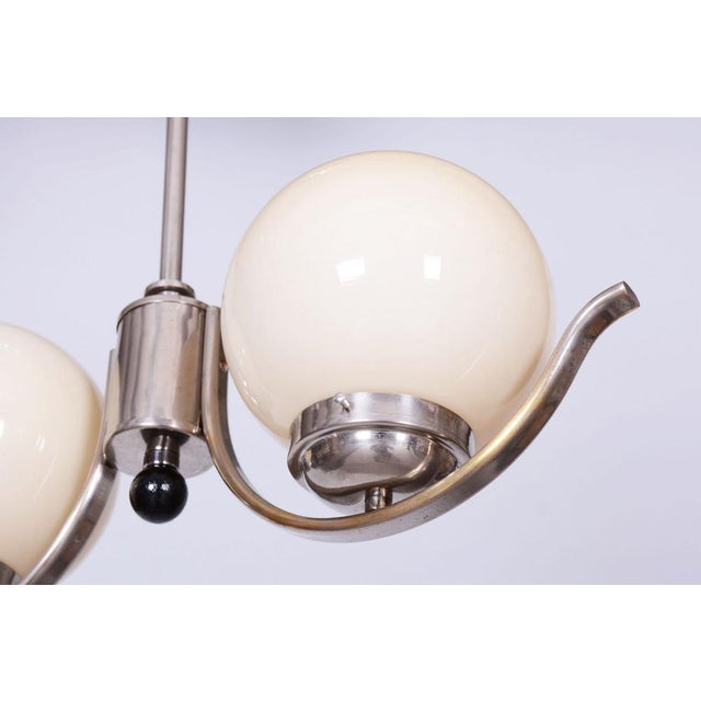 Bauhaus Bauhaus Chandelier in Chromed Steel and Opal Glass, Czech, 1930s For Sale - Image 3 of 9